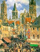 Camille Pissaro The Old Market Town at Rouen USA oil painting reproduction